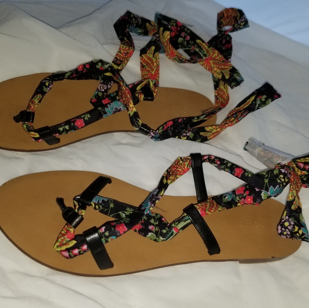 J. Crew Black Paisley Wrap Sandals